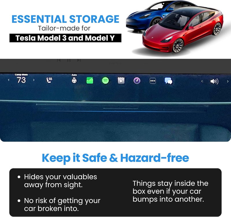 DockCharged Store Hidden Under Screen Storage Box for Tesla Model 3 2019~2023 and 2024 and Earlier Model Y - Closeable Tesla Center Console Organizer - Perfect for Sunglasses, Mobile Phone and Key Cards - Image 5